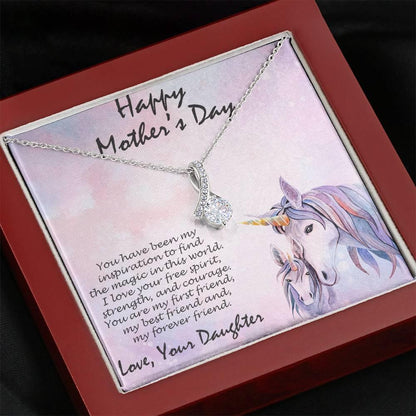 Mother's Day Gift from Daughter CZ Pendant Necklace with Custom Unicorn Message Card and Gift Box - Mallard Moon Gift Shop