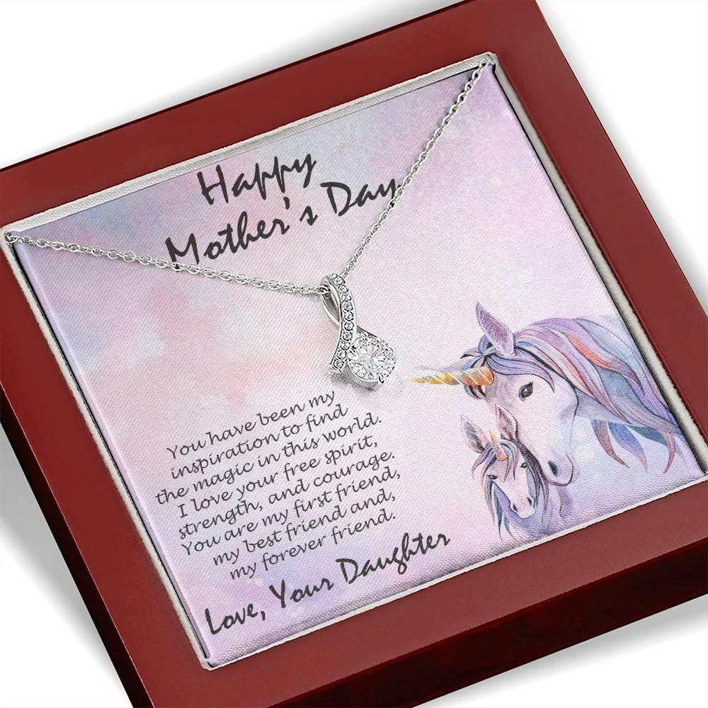 Mother's Day Gift from Daughter CZ Pendant Necklace with Custom Unicorn Message Card and Gift Box
