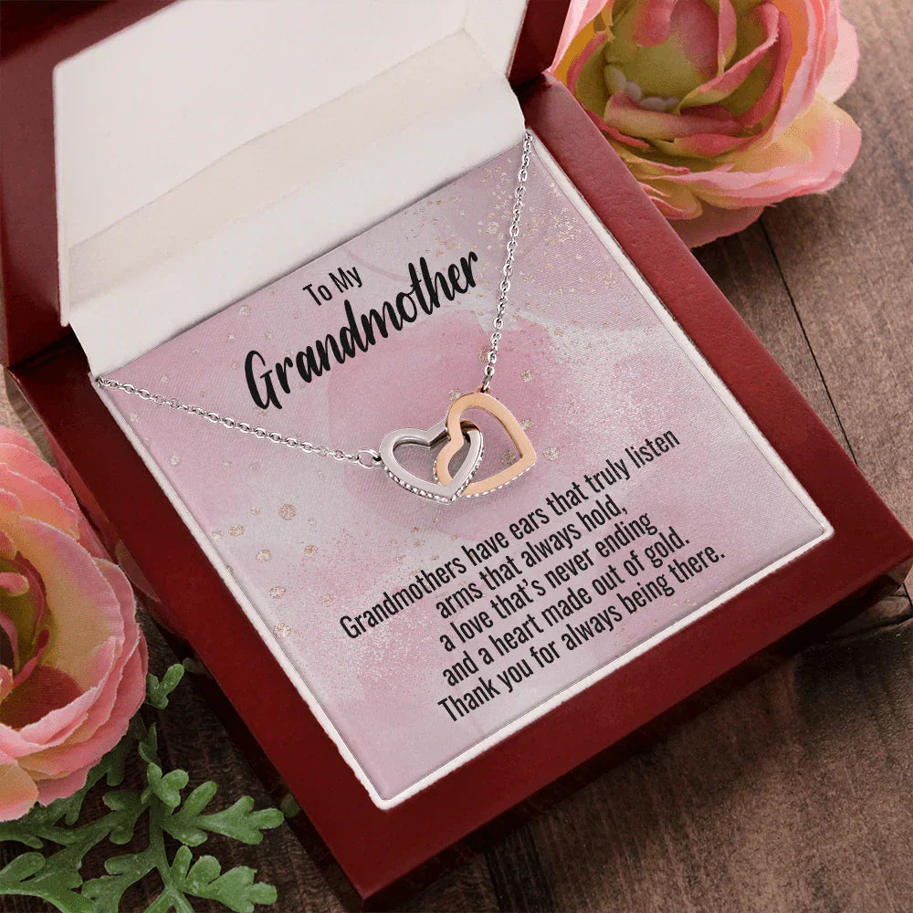 Grandmother Gift Personalized Message Card Interlocking Heart Pendant Necklace