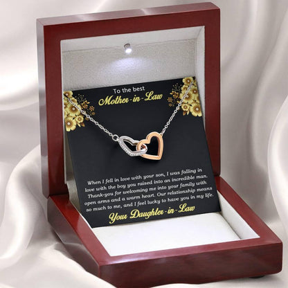 Gift for Mother-in-Law from Daughter-in-Law Gold and Silver Interlocking Heart Pendant Necklace - Mallard Moon Gift Shop