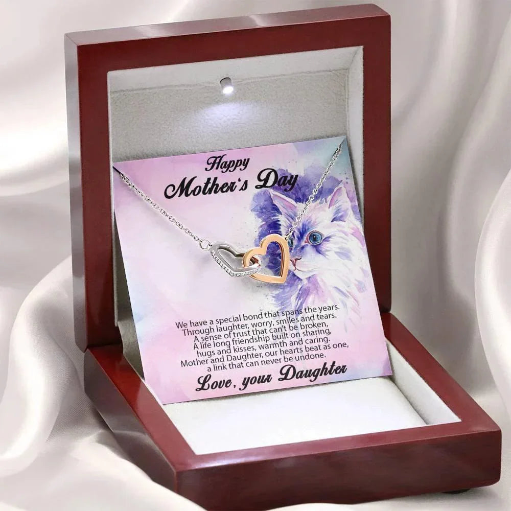 Mother's Day Gift from Daughter Gold and Silver Hearts Pendant Necklace in Message Card Gift Box