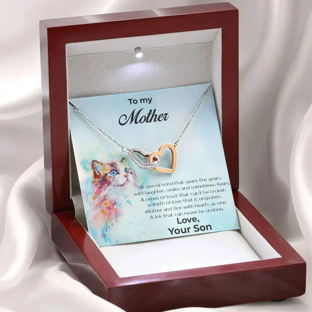 Gift for Mother from Son Gold and Silver Hearts Pendant Necklace in Message Card Gift Box