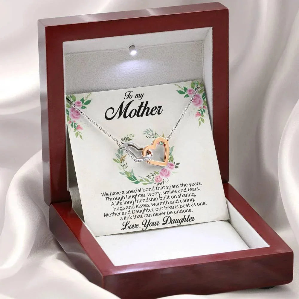 Gift for Mother Interlocking Hearts Pendant Necklace From Daughter Message Card Gift Box
