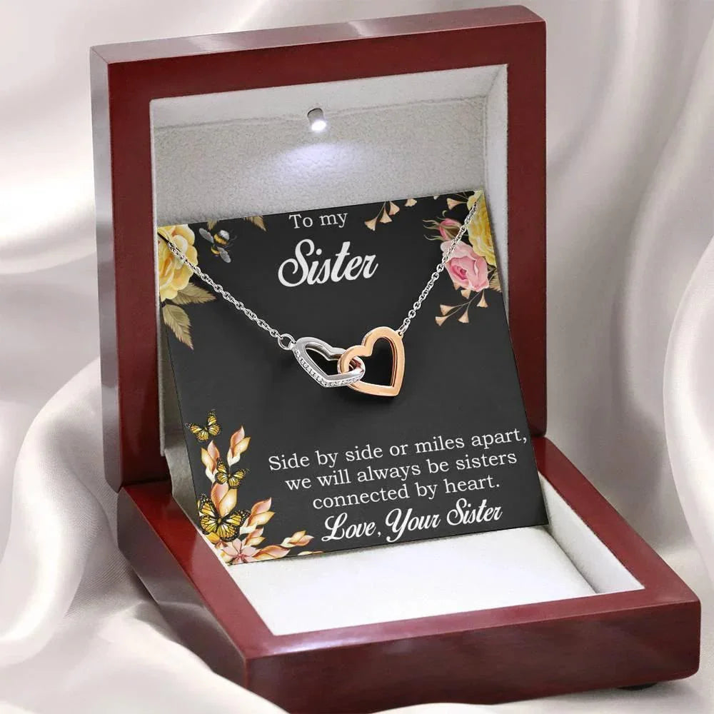 Gift for Sister Gold and Silver Hearts Pendant Necklace with Message Gift Box