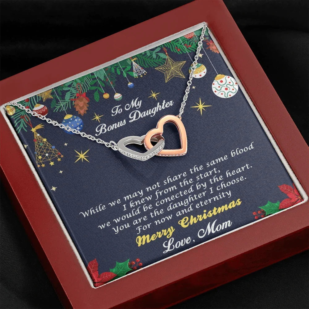 Bonus Daughter Heart Pendant Necklace Christmas Message Card and Gift Box