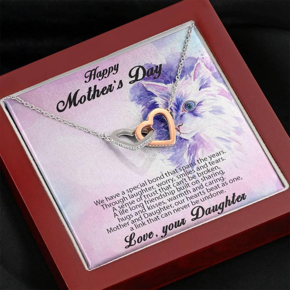 Mother's Day Gift from Daughter Gold and Silver Hearts Pendant Necklace in Message Card Gift Box