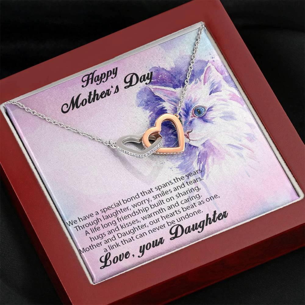 Mother's Day Gift from Daughter Gold and Silver Hearts Pendant Necklace with Message Card