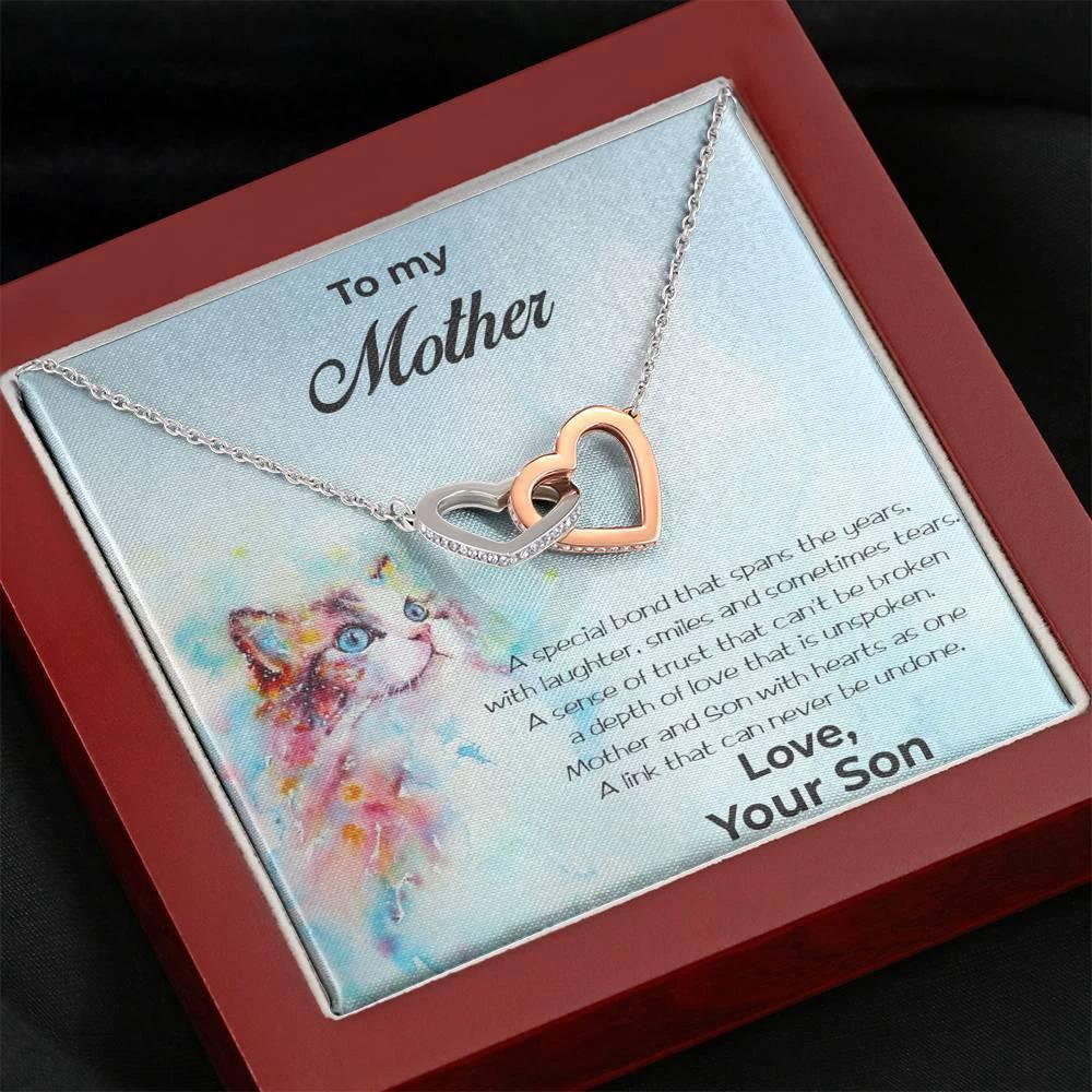 Gift for Mother from Son Gold and Silver Hearts Pendant Necklace in Message Card Gift Box