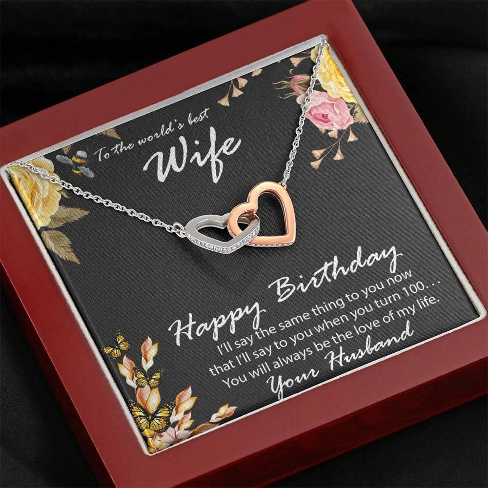 Birthday Gift for Wife Gold and Silver Hearts CZ Pendant Necklace with Message Card