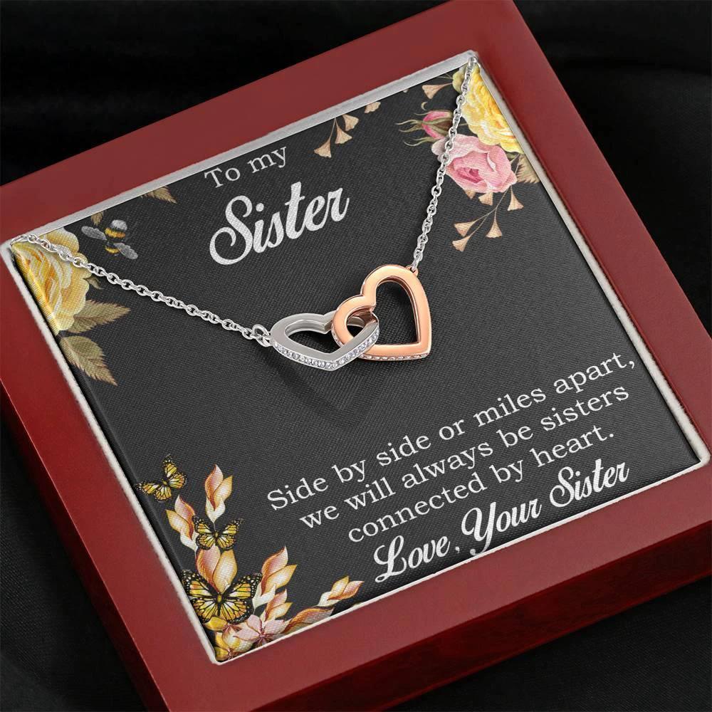 Gift for Sister Gold and Silver Hearts Pendant Necklace with Message Gift Box