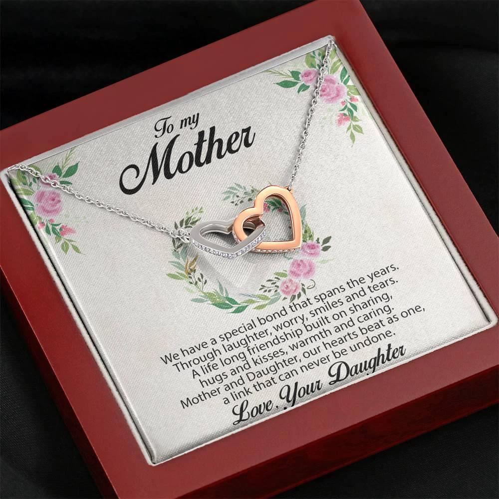Gift for Mother Interlocking Hearts Pendant Necklace From Daughter Message Card Gift Box