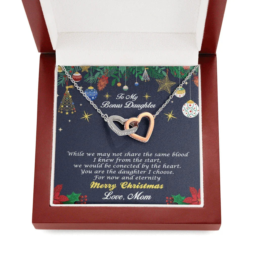 Bonus Daughter Heart Pendant Necklace Christmas Message Card and Gift Box