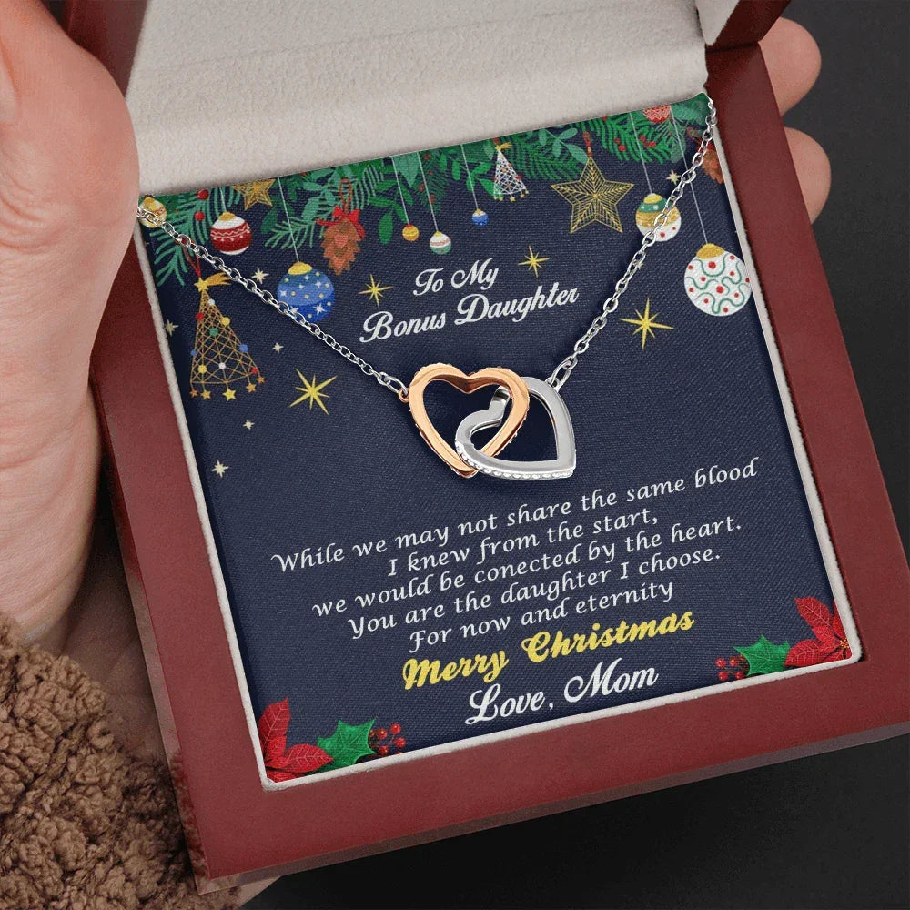 Bonus Daughter Heart Pendant Necklace Christmas Message Card and Gift Box