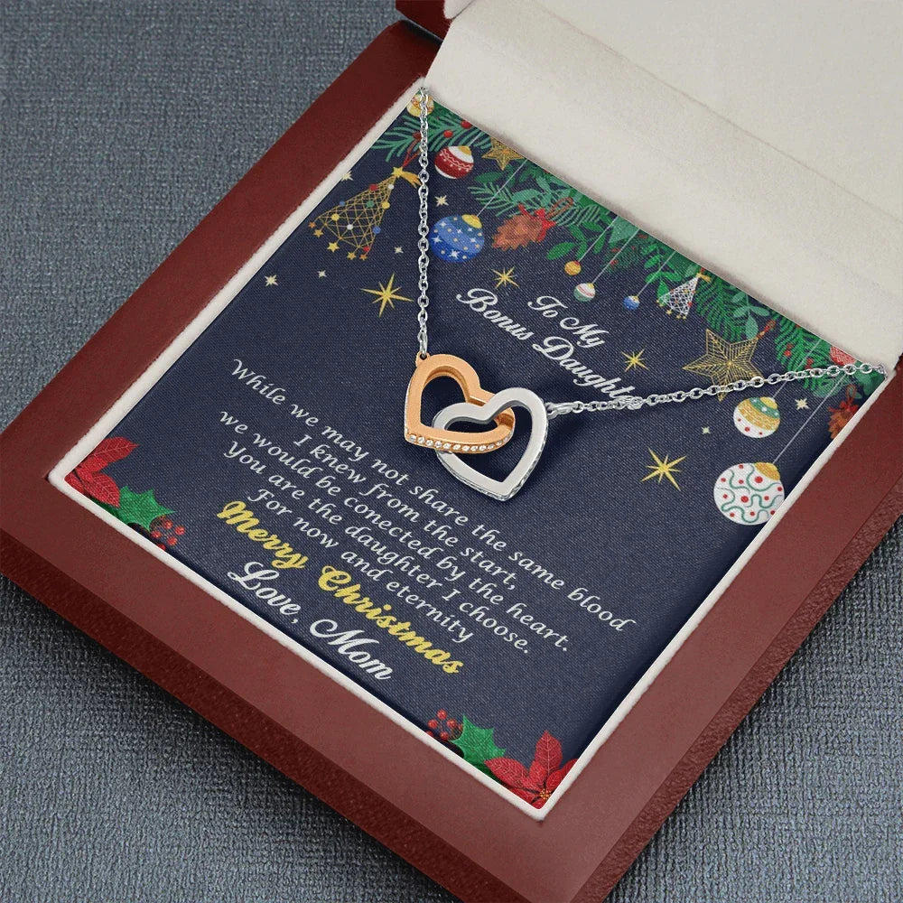 Bonus Daughter Heart Pendant Necklace Christmas Message Card and Gift Box