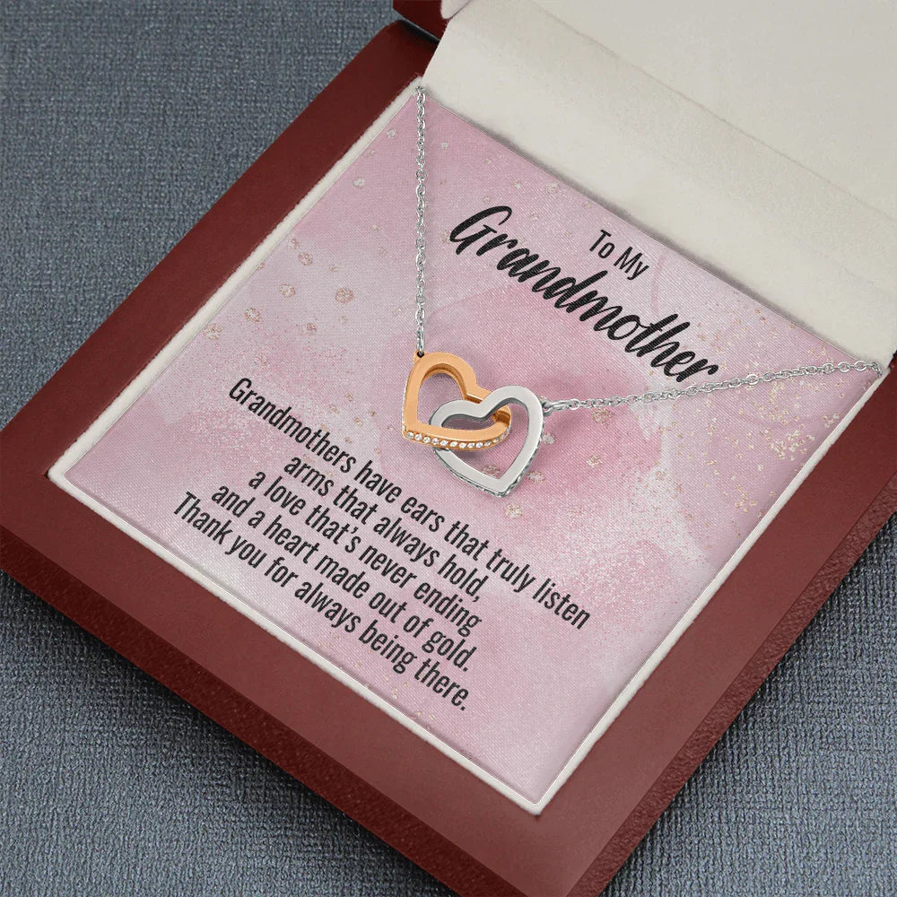 Grandmother Gift Personalized Message Card Interlocking Heart Pendant Necklace