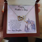 Mother's Day Gift from Daughter Gold and Silver Hearts Pendant Necklace on Unicorn Message Card