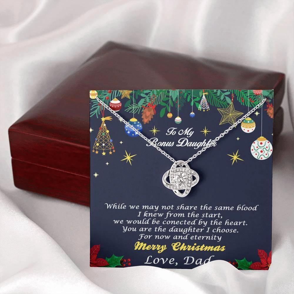 Bonus Daughter Pendant Necklace Custom Christmas Message Card with Gift Box from Dad