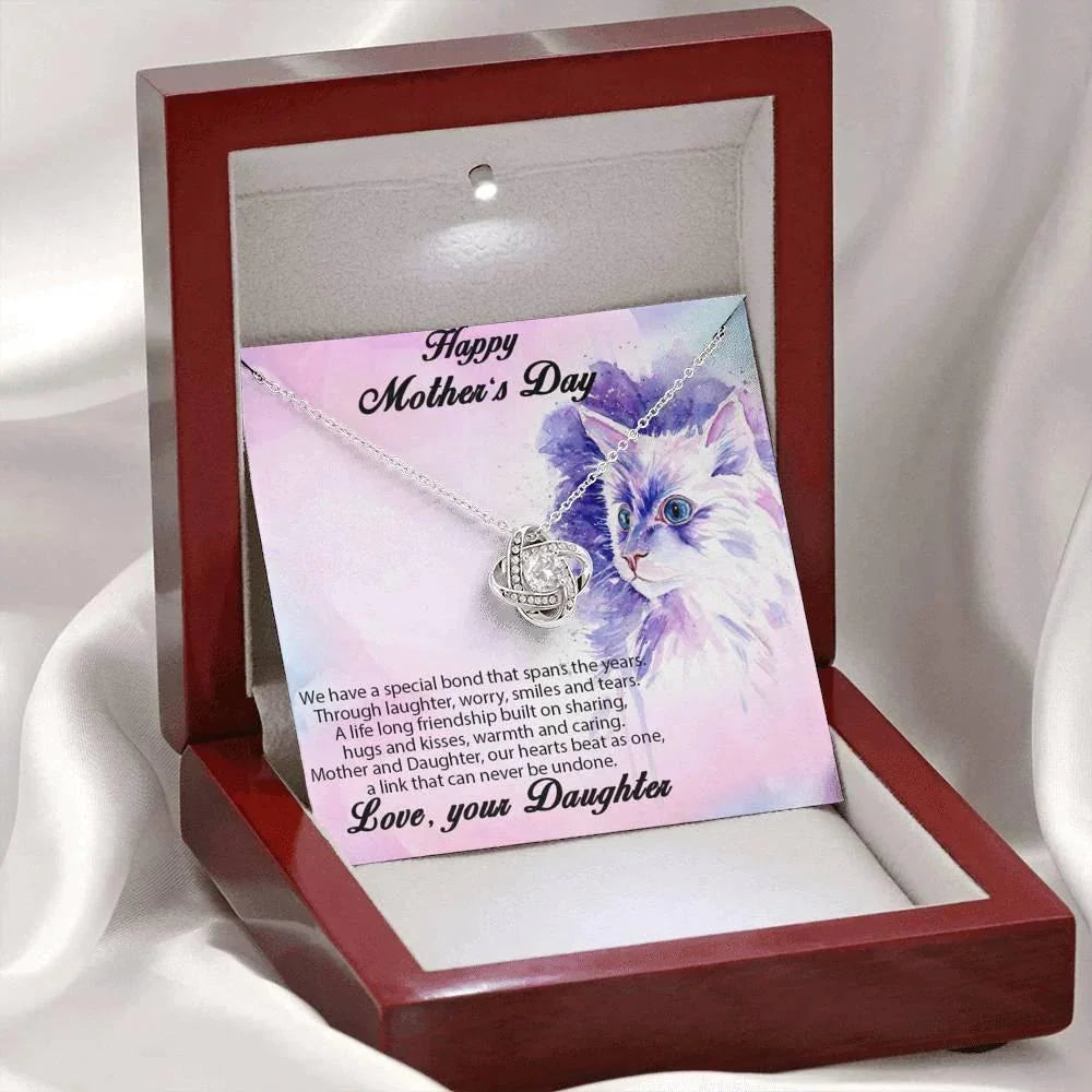 Mother from Daughter Love Knot Necklace Cat Message Card