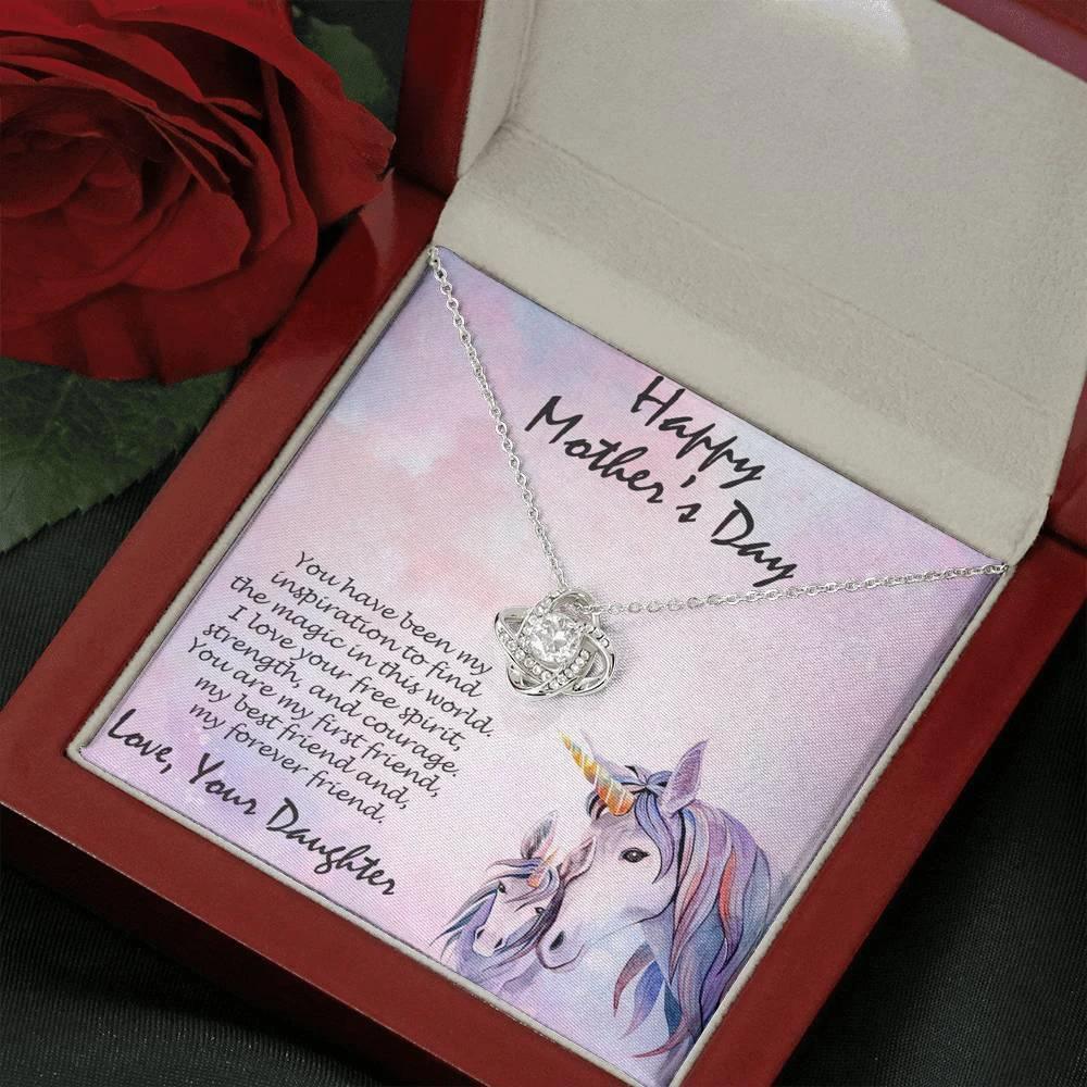 Mother's Day Gift from Daughter CZ Love Knot Pendant Necklace with Unicorn Message Card