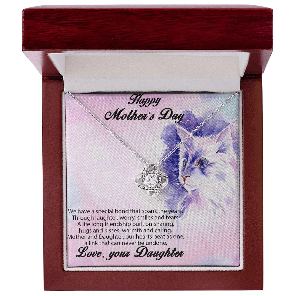 Mother from Daughter Love Knot Necklace Cat Message Card