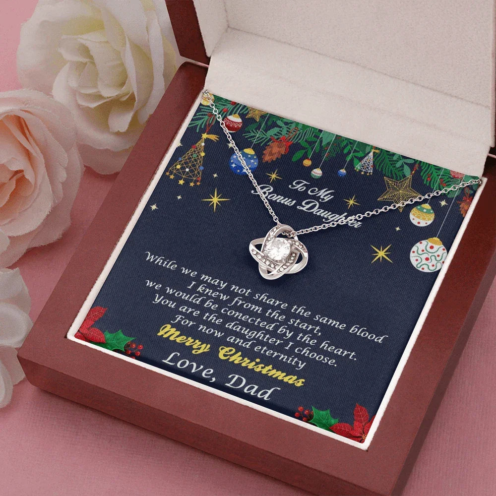 Bonus Daughter Pendant Necklace Custom Christmas Message Card with Gift Box from Dad
