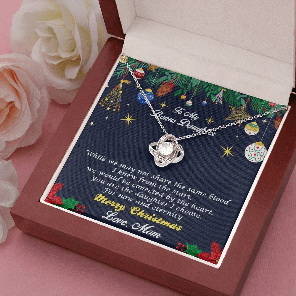 Bonus Daughter Pendant Necklace Christmas Message Card and Gift Box from Mom