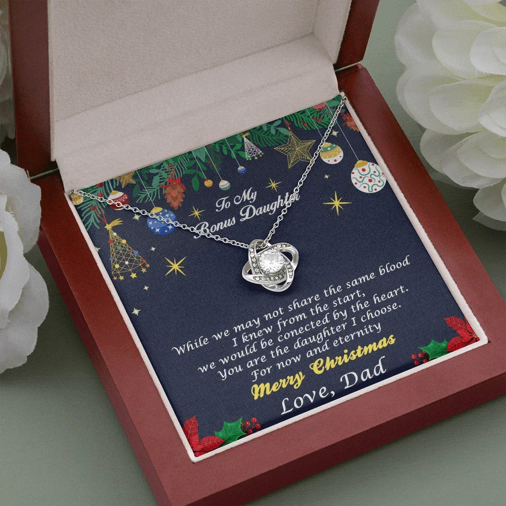 Bonus Daughter Pendant Necklace Custom Christmas Message Card with Gift Box from Dad