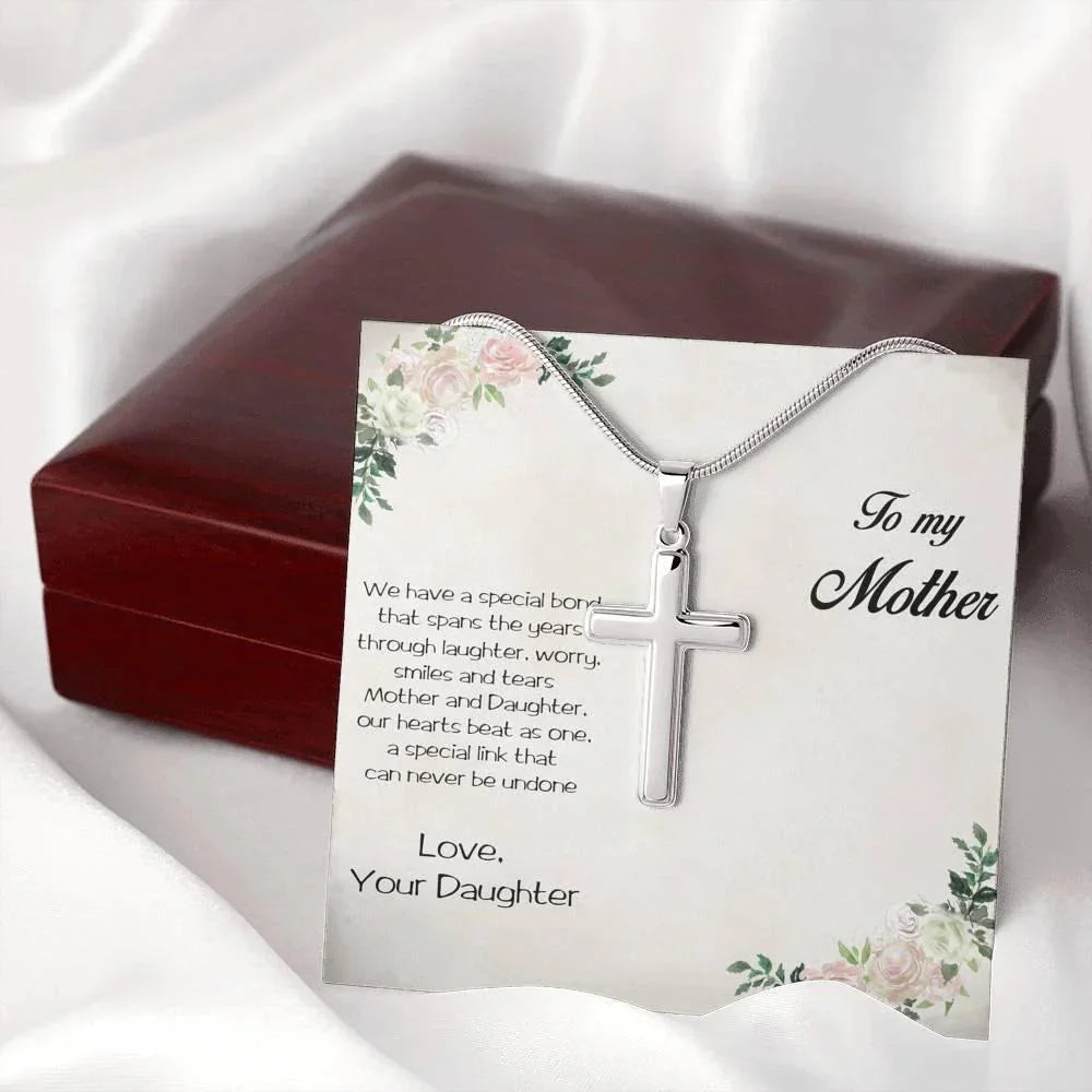 Gift for Mother White Gold Cross Pendant Necklace from Daughter Message Card Gift Box