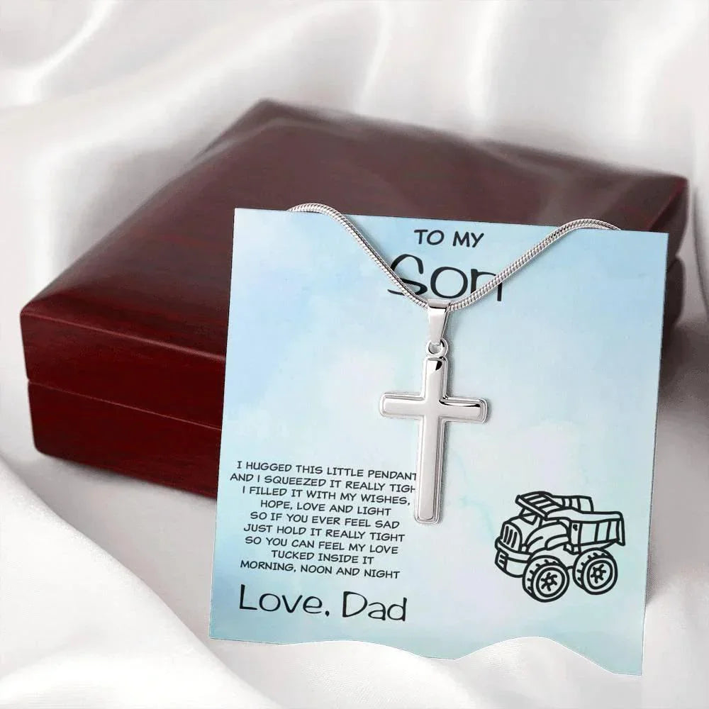 Personalized Cross Pendant for Young Son From Dad