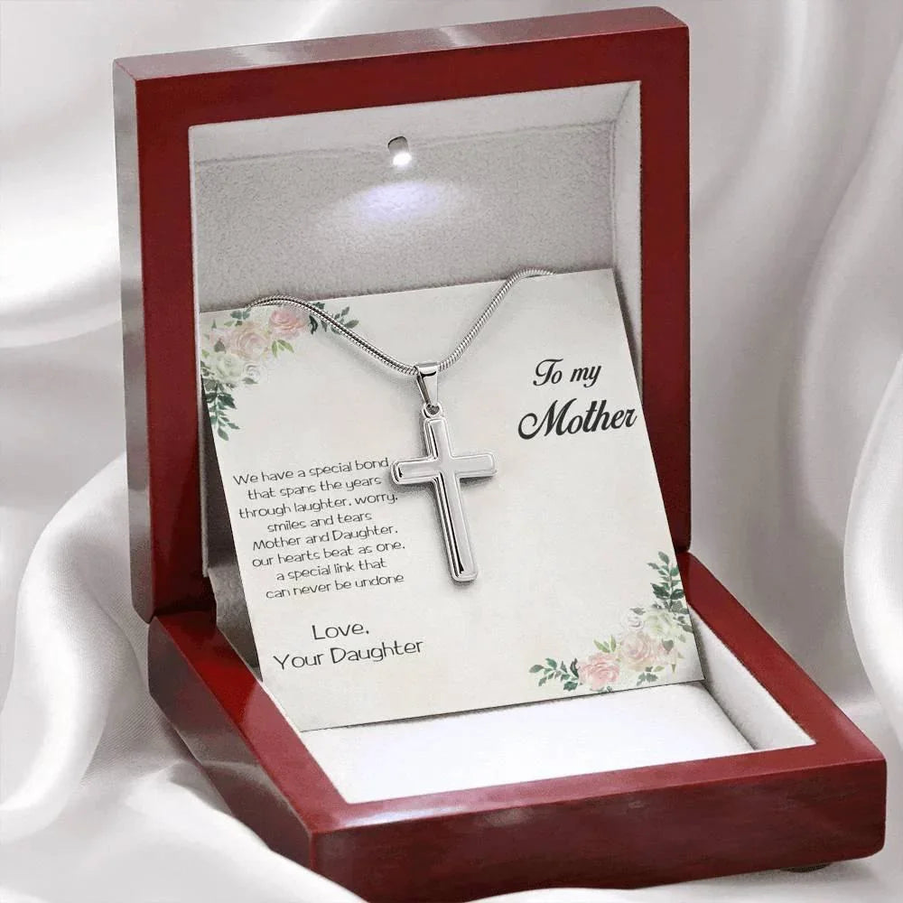 Gift for Mother White Gold Cross Pendant Necklace from Daughter Message Card Gift Box