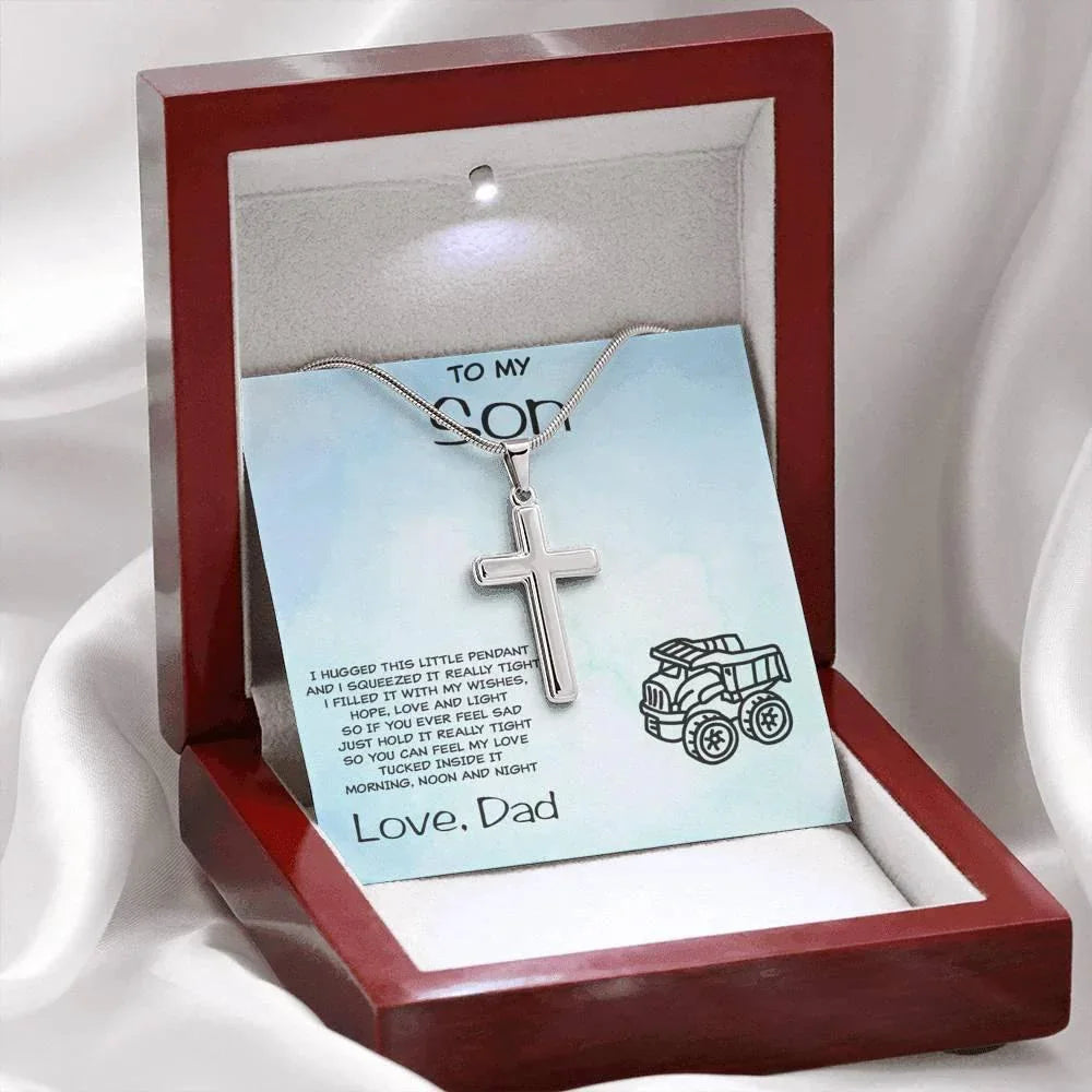 Personalized Cross Pendant for Young Son From Dad