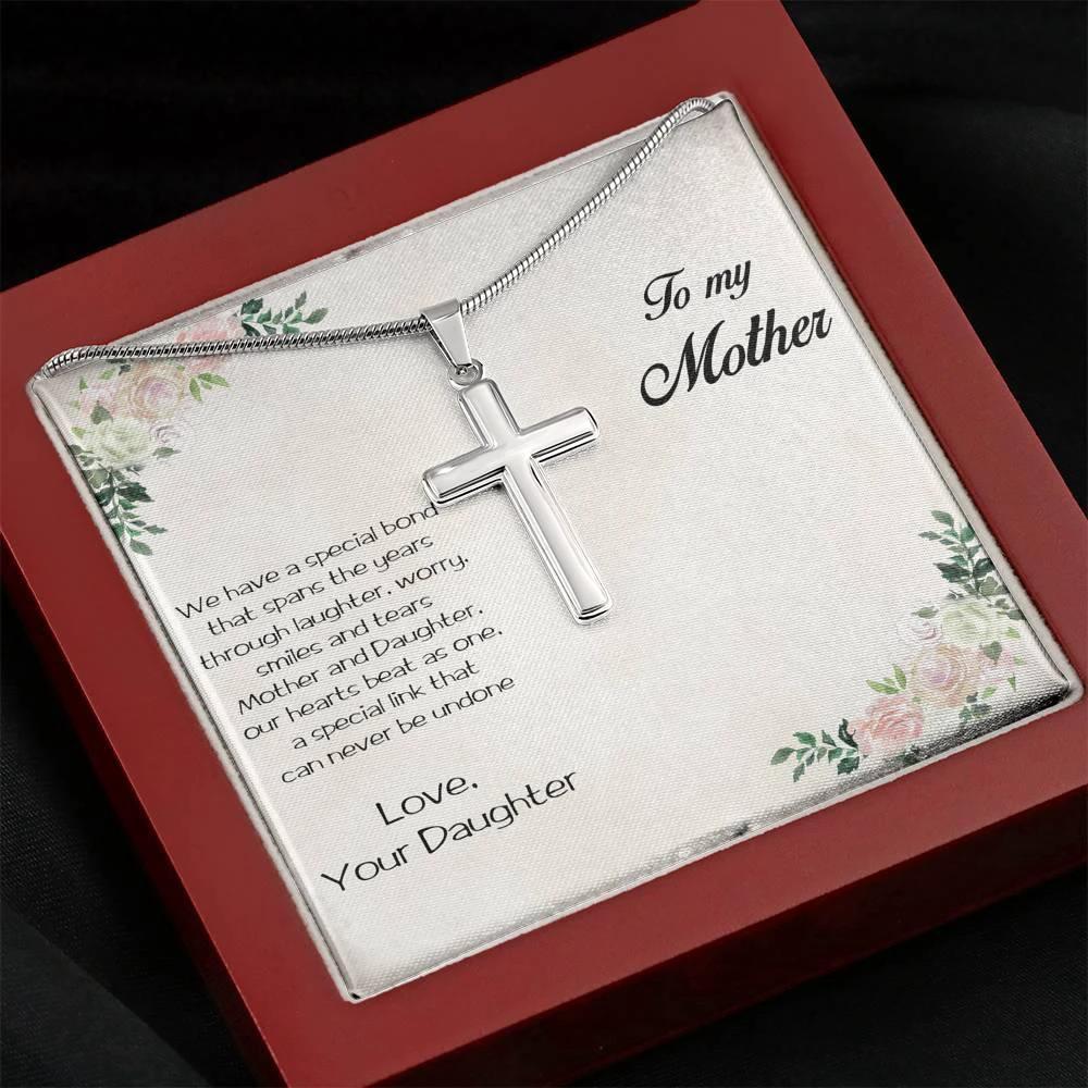 Gift for Mother White Gold Cross Pendant Necklace from Daughter Message Card Gift Box
