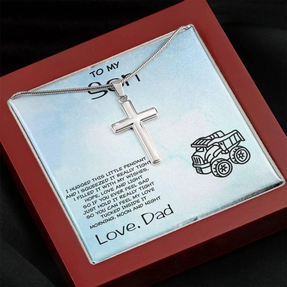 Personalized Cross Pendant for Young Son From Dad
