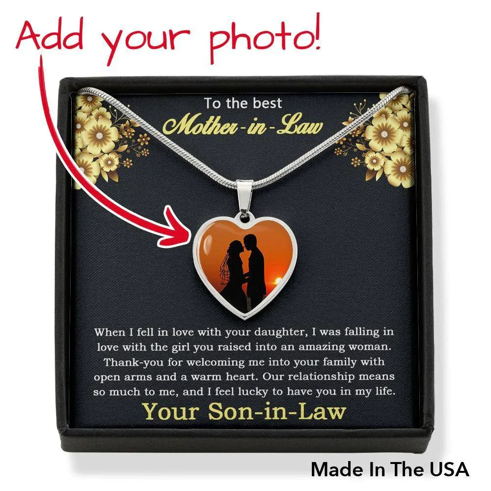 Gift for Mother-in-Law from Son-in-Law Custom Photo Upload Heart Pendant Necklace
