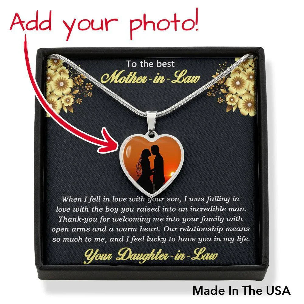 Gift for Mother-in-Law from Daughter-in-Law Custom Photo Heart Pendant Necklace