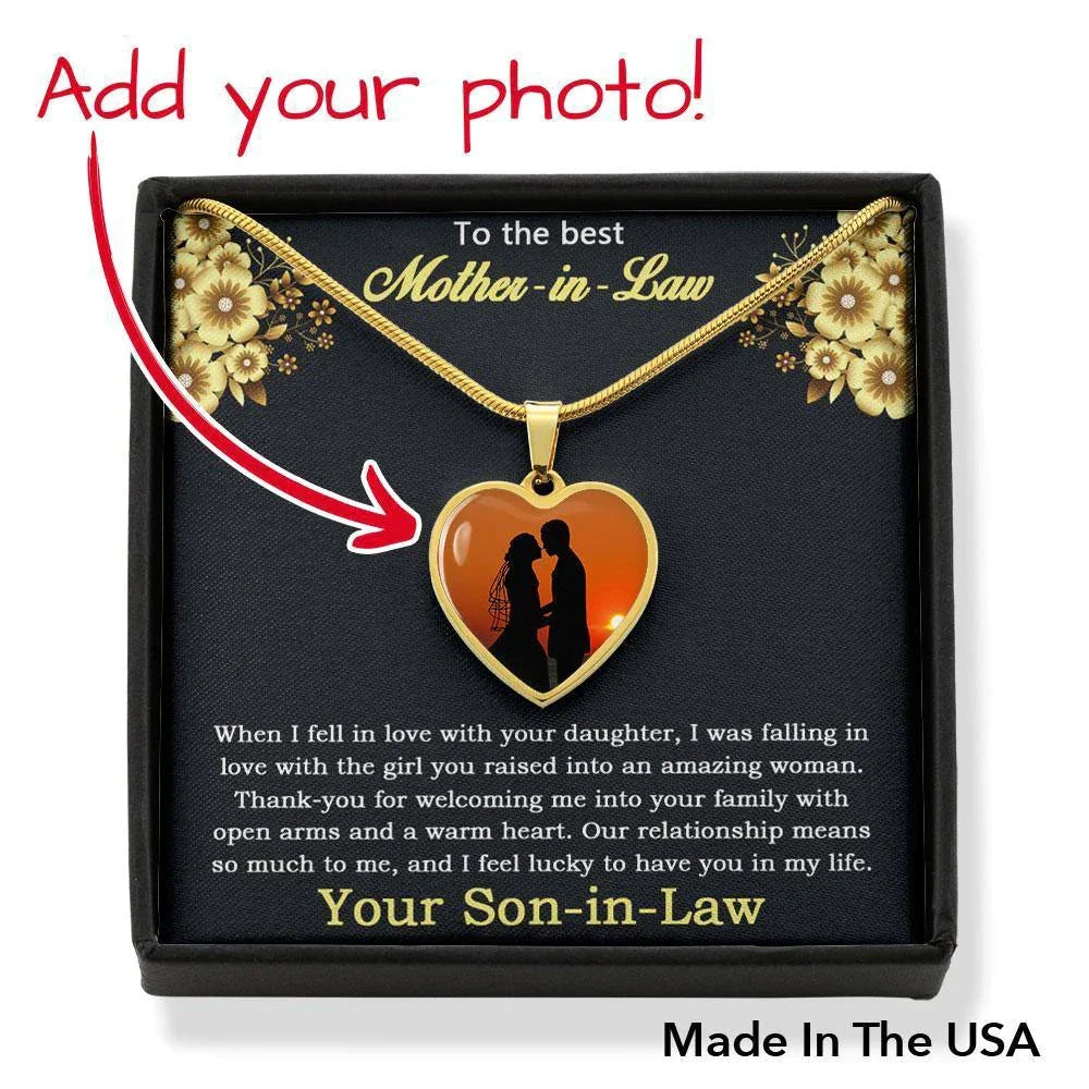 Gift for Mother-in-Law from Son-in-Law Custom Photo Upload Heart Pendant Necklace