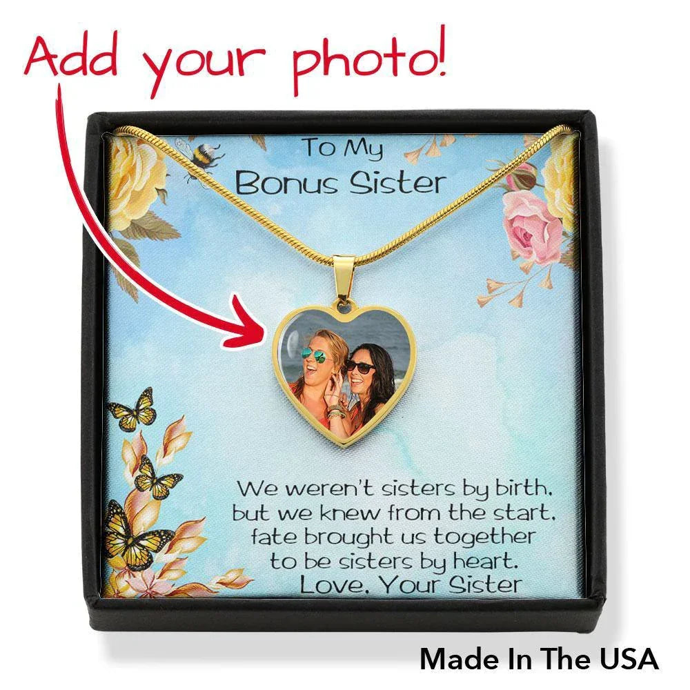 Bonus Sister Heart Photo Upload Pendant Necklace with Message Card Gift Box