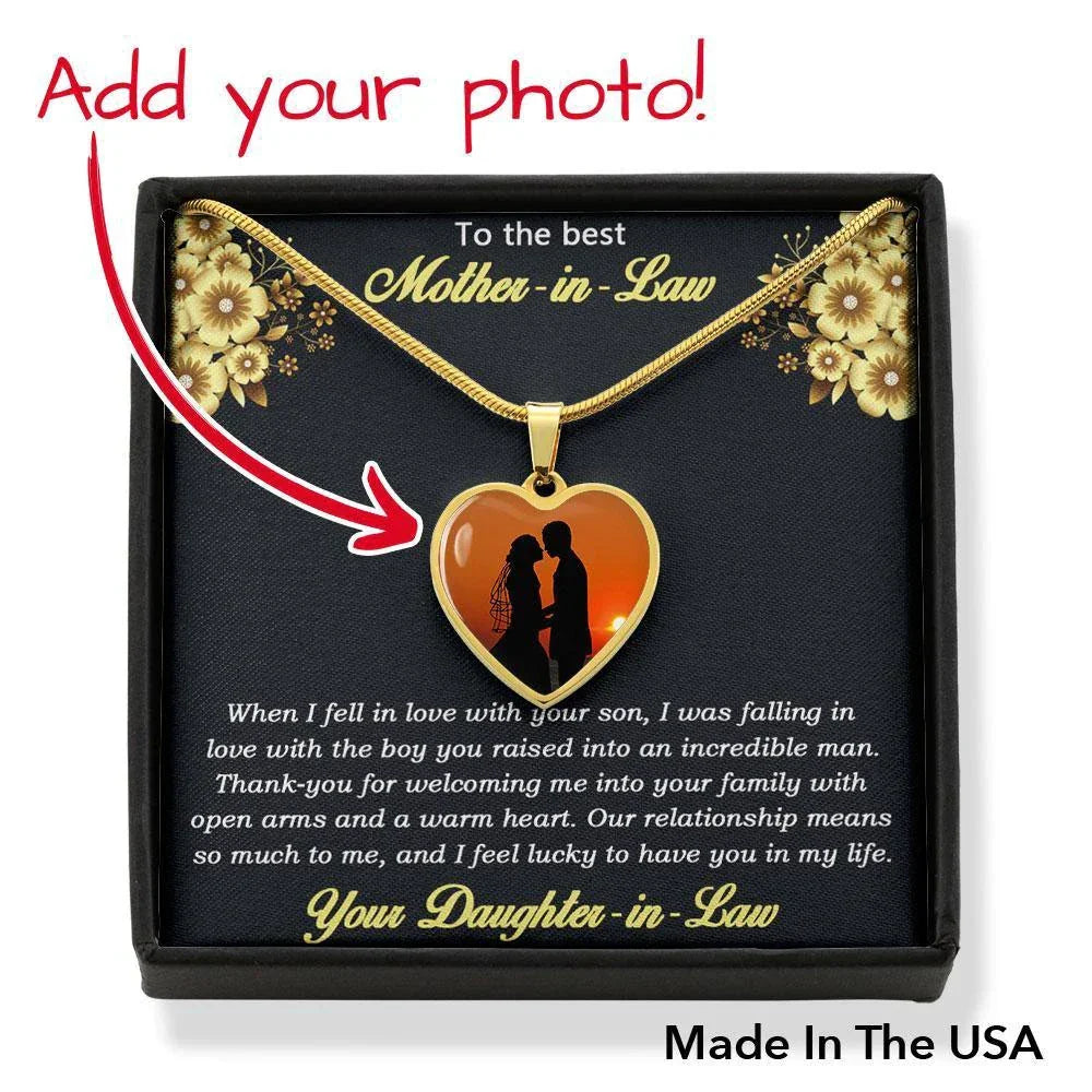Gift for Mother-in-Law from Daughter-in-Law Custom Photo Heart Pendant Necklace