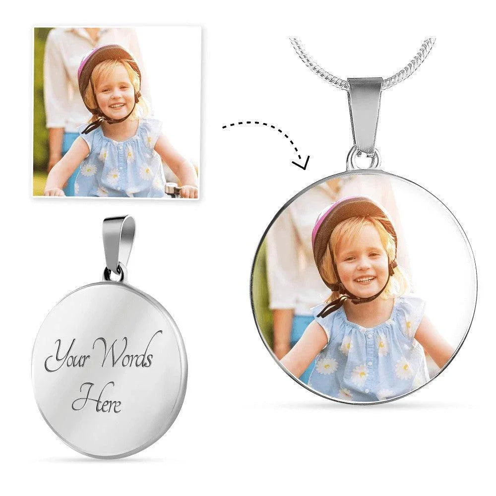 Personalized Photo and Engraved Round Pendant Necklace