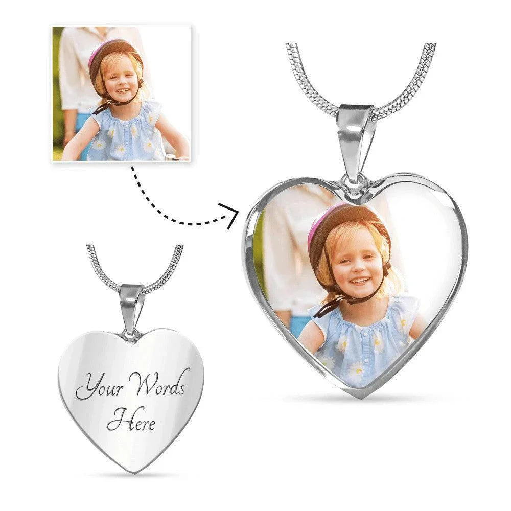 Personalized Photo Heart Pendant Necklace with Engraving