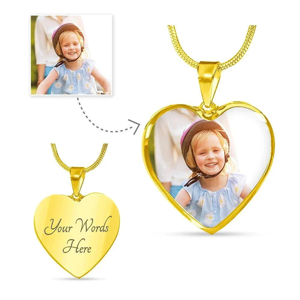 Personalized Photo Heart Pendant Necklace with Engraving