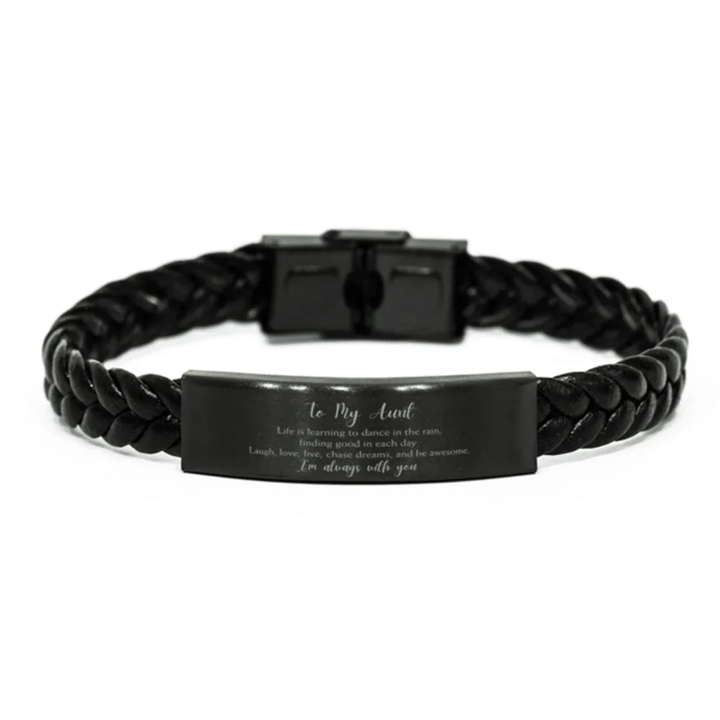 Aunt Braided Leather Bracelet Life is Learning to Dance in the Rain - Birthday, Christmas Holiday Gifts