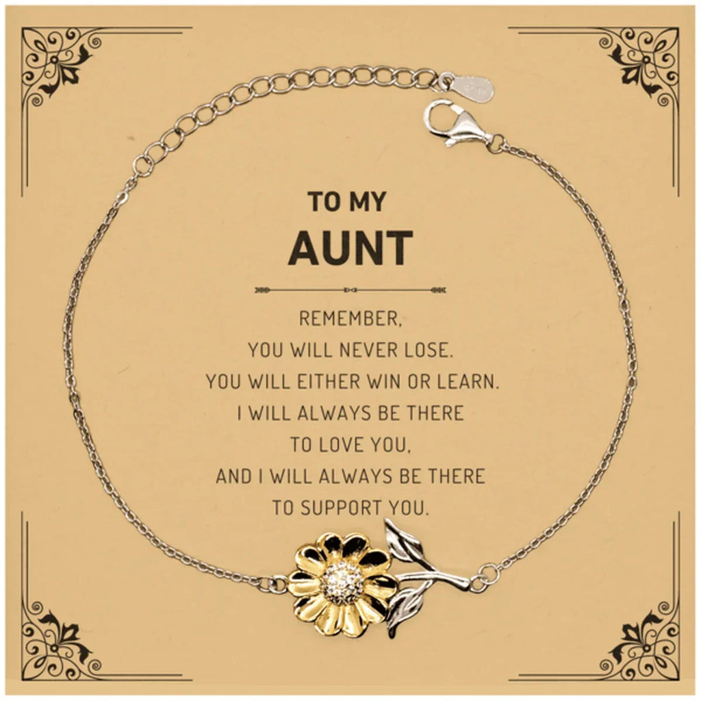 Aunt Gifts, To My Aunt Remember, you will never lose. You will either WIN or LEARN, Keepsake Sunflower Bracelet Birthday Christmas Gifts Ideas