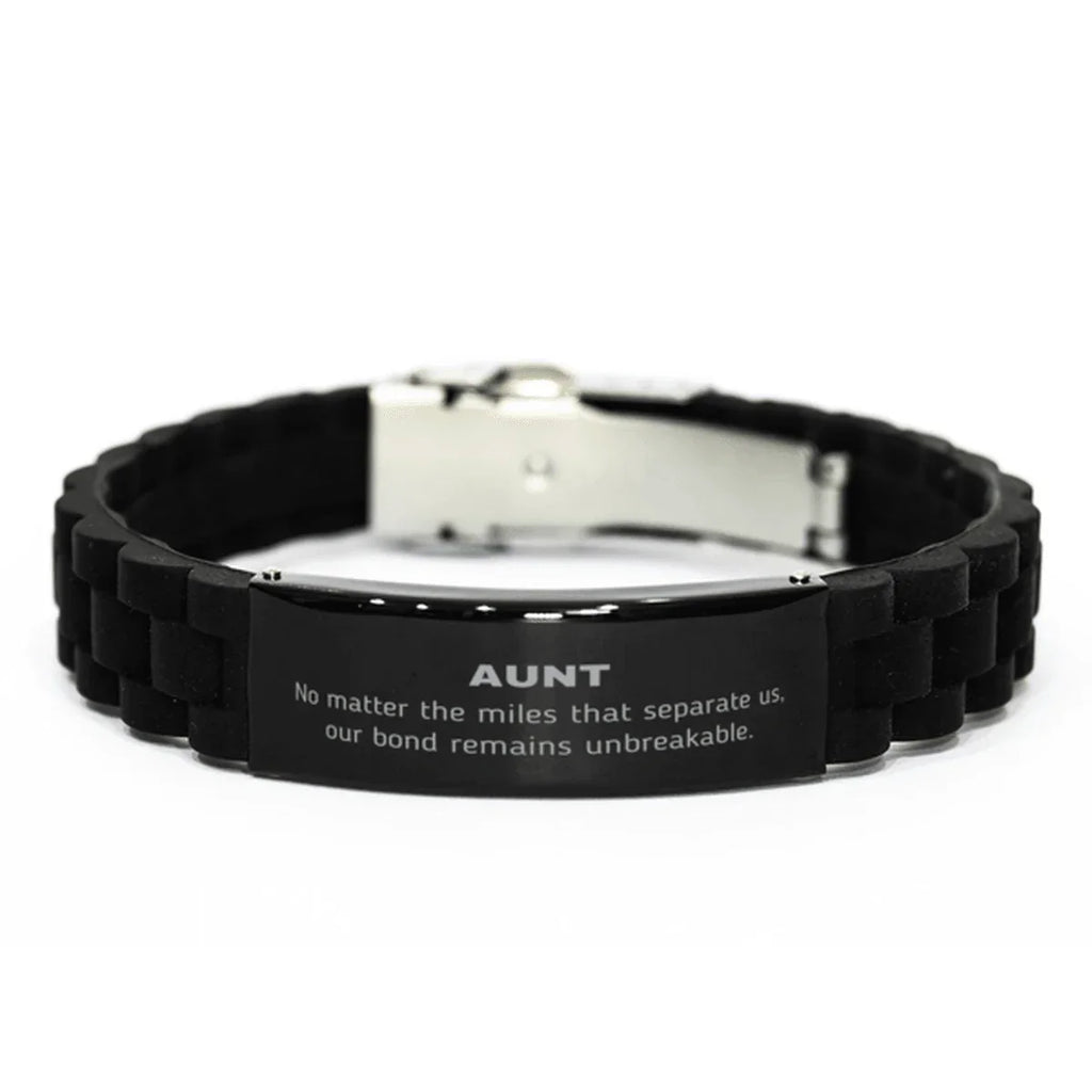 Aunt Long Distance Relationship Gifts, No matter the miles that separate us, Cute Love Black Glidelock Clasp Bracelet For Aunt, Birthday Christmas Unique Gifts For Aunt