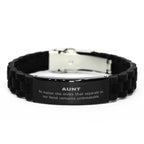 Aunt Long Distance Relationship Gifts, No matter the miles that separate us, Cute Love Black Glidelock Clasp Bracelet For Aunt, Birthday Christmas Unique Gifts For Aunt