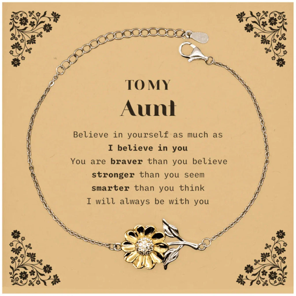 Aunt Sunflower Bracelet Gifts, To My Aunt You are braver than you believe, stronger than you seem, Inspirational Gifts For Aunt Card, Birthday, Christmas Gifts For Aunt Men Women