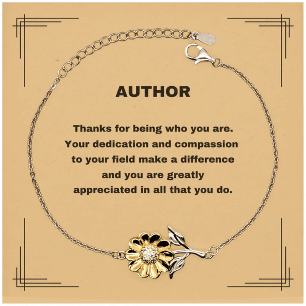 Author Sunflower Bracelet - Thanks for being who you are - Birthday Christmas Jewelry Gifts Coworkers Colleague Boss