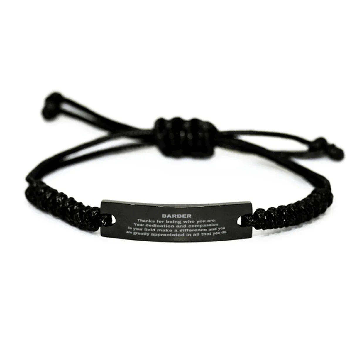 Barber Black Braided Leather Rope Engraved Bracelet - Thanks for being who you are - Birthday Christmas Jewelry Gifts Coworkers Colleague Boss