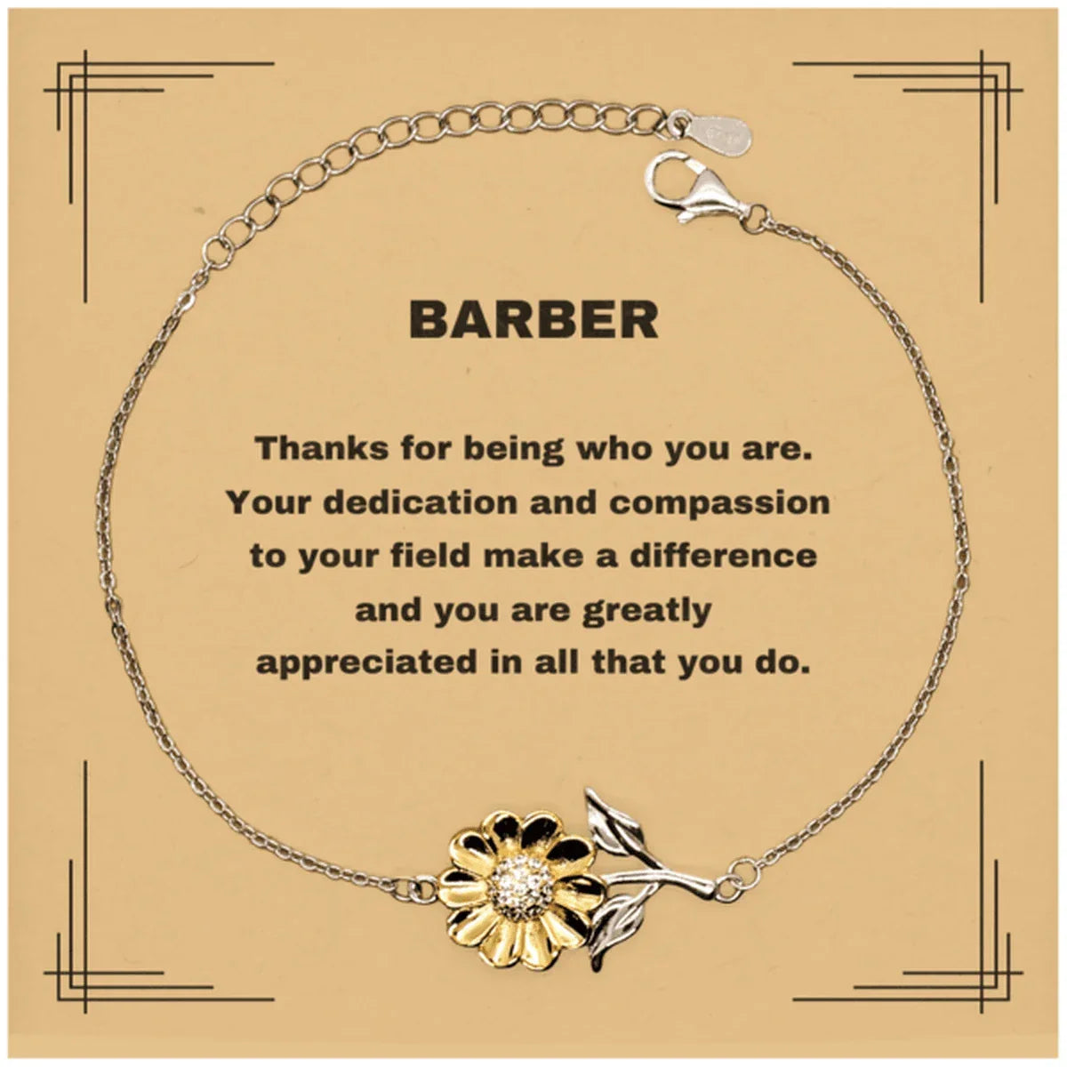 Barber Sunflower Bracelet - Thanks for being who you are - Birthday Christmas Jewelry Gifts Coworkers Colleague Boss