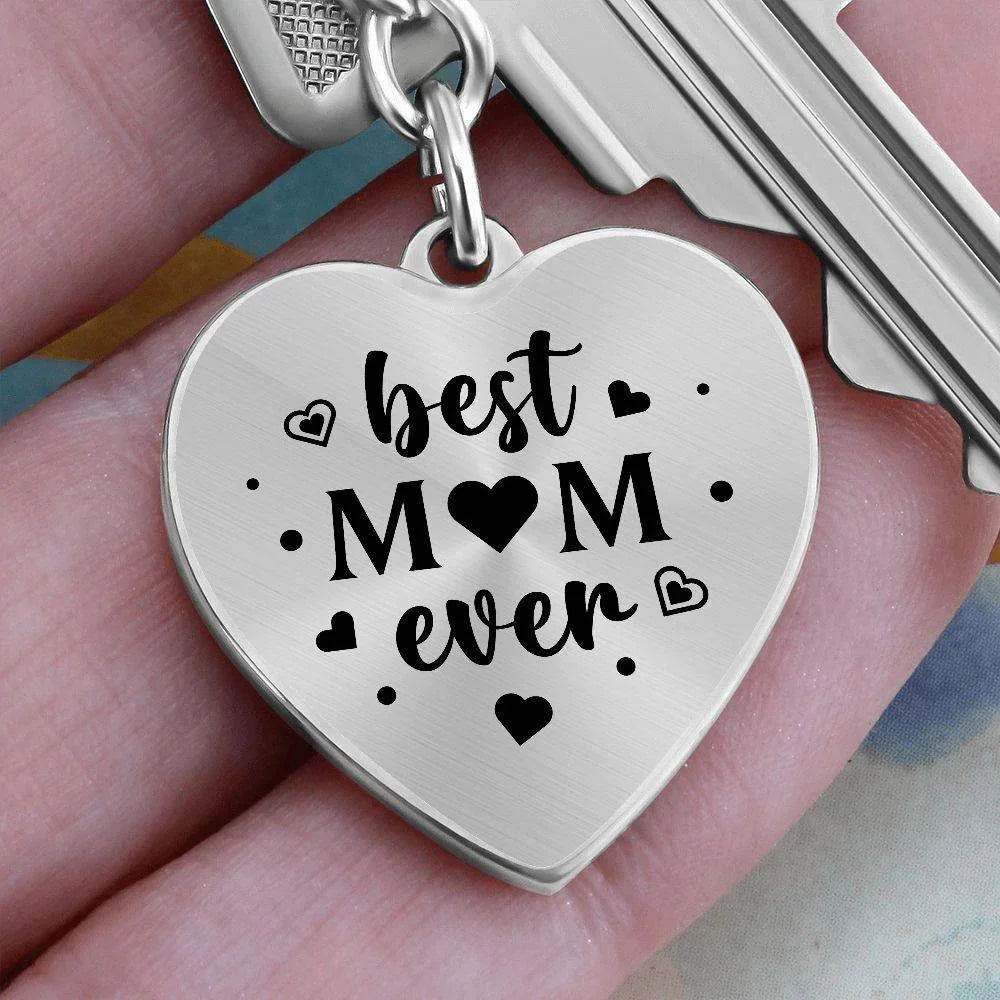Best Mom Ever Engraved Heart Keychain – Stainless Steel Mother’s Day Gift, Cute Appreciation Keepsake for Moms